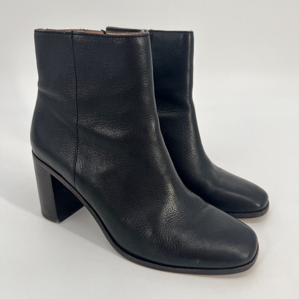 Madewell The Greer Boot Womens 8 Black Leather Square Toe Stacked High Heel Zip